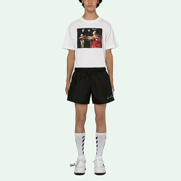 OFF WHITE Logo Print Quote Motif Swim Shorts-2