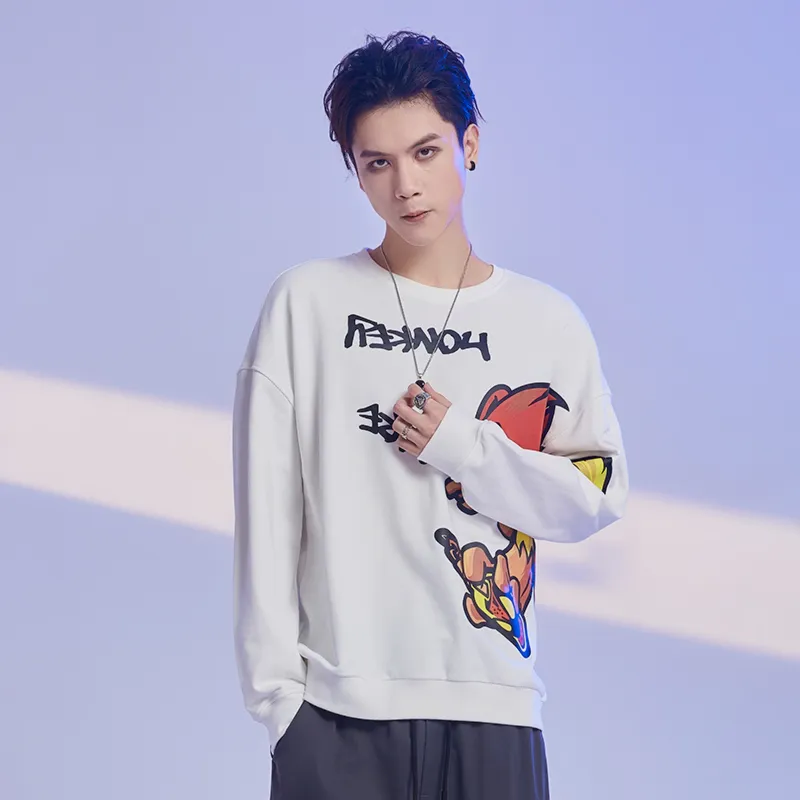 FireMonkey Crew Neck Loose Fit Sweatshirt Unisex White-2
