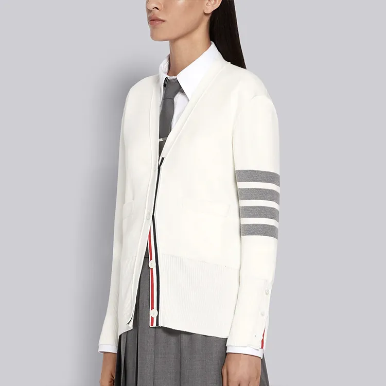 THOM BROWNE 4 Bar V Neck Cardigan-4
