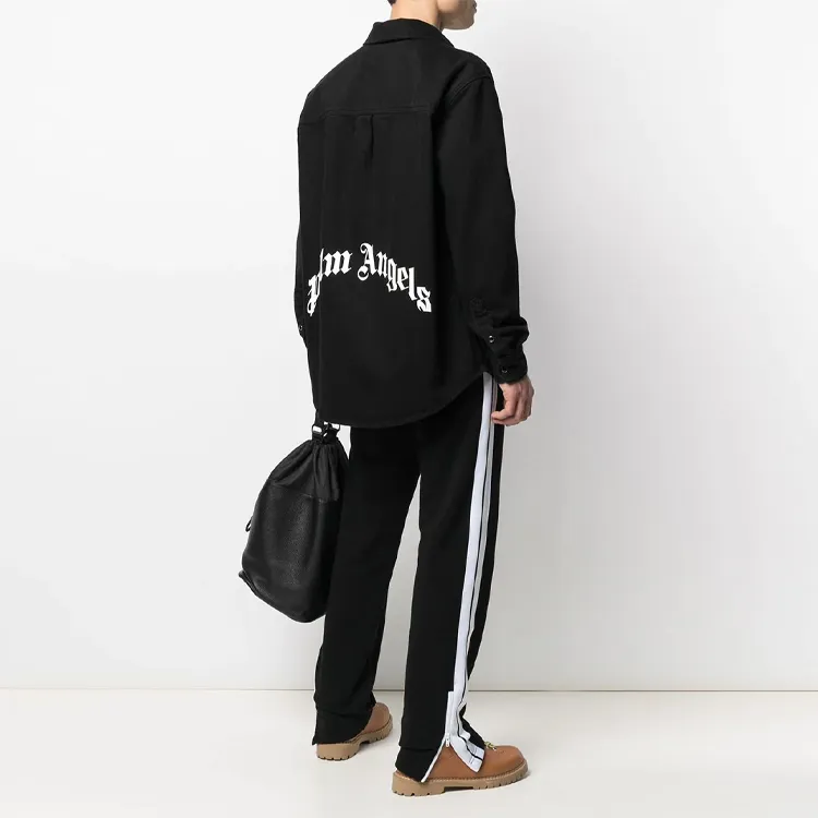 PALM ANGELS Curved Logo Denim Shirt-2