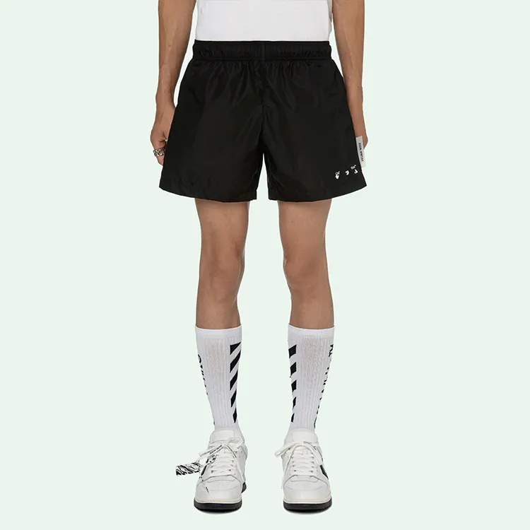 OFF WHITE Logo Print Quote Motif Swim Shorts-3