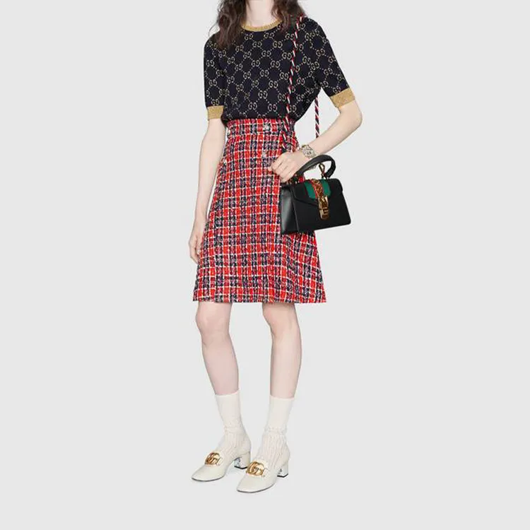 GUCCI Sylvie Leather Handbag, Shoulder Bag, Crossbody Bag Mini Women's Black-9