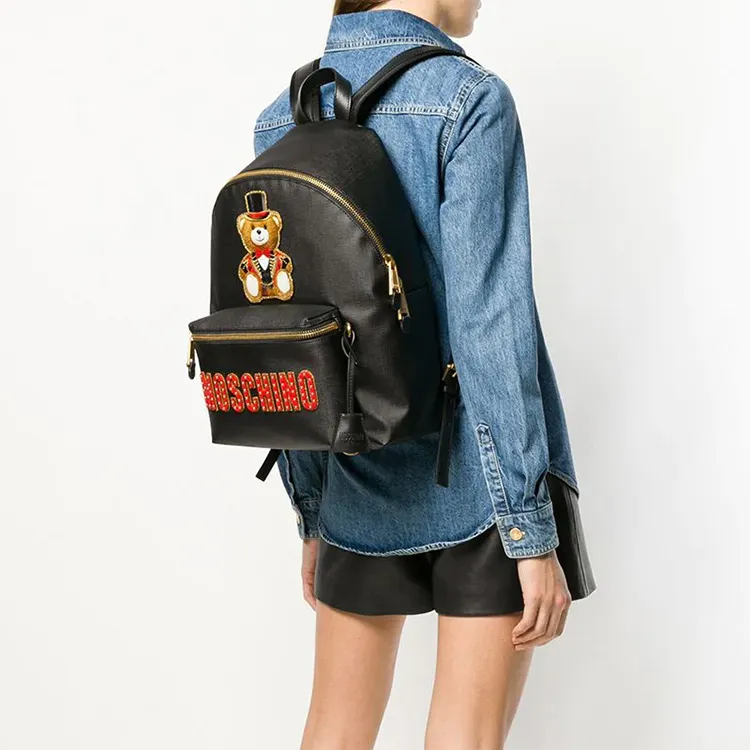 MOSCHINO Cow Leather Backpack Large Size Unisex Black-3