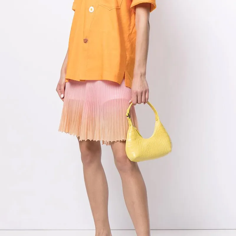 By Far Crocodile Pattern Cow Leather Shoulder Bag Crescent Bag Handbag Shoulder Bag Mini Women's Cadillac Yellow-2