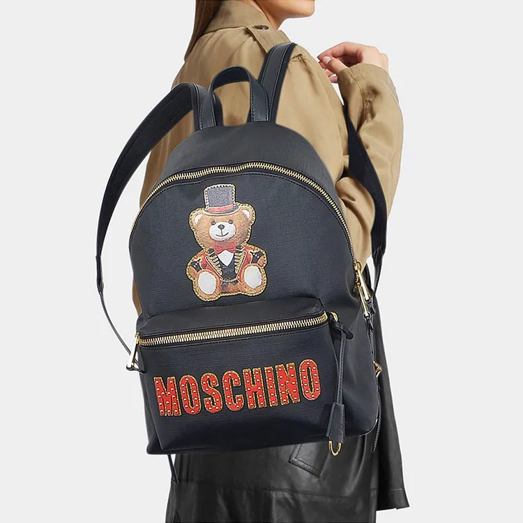 MOSCHINO Cow Leather Backpack Large Size Unisex Black-2