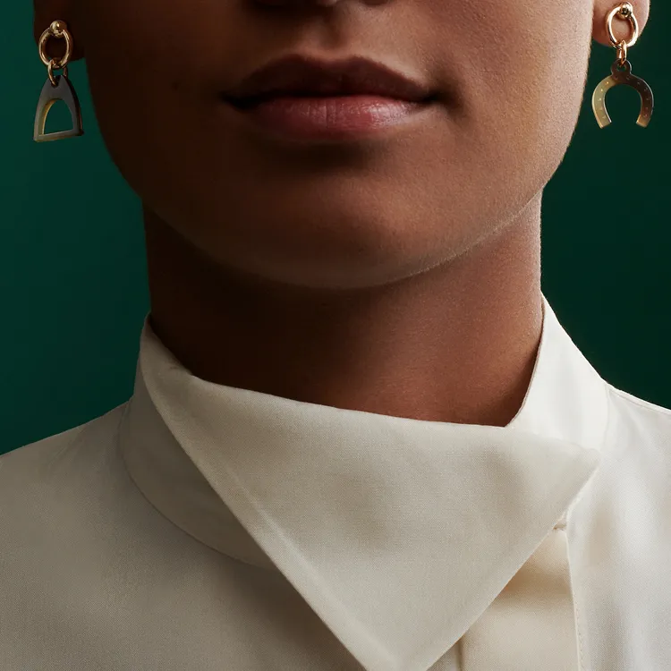 HERMES Amulette Equestre Earrings Women's Gold Brown-1