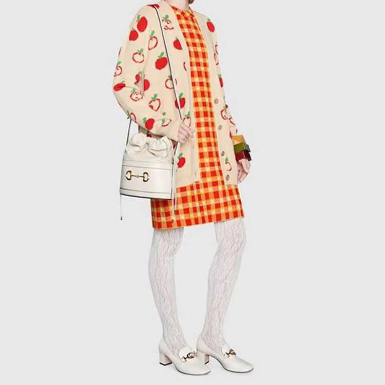 GUCCI Horsebit 1955 Leather Bucket Bag, Shoulder Bag, Crossbody Bag Women's White-4