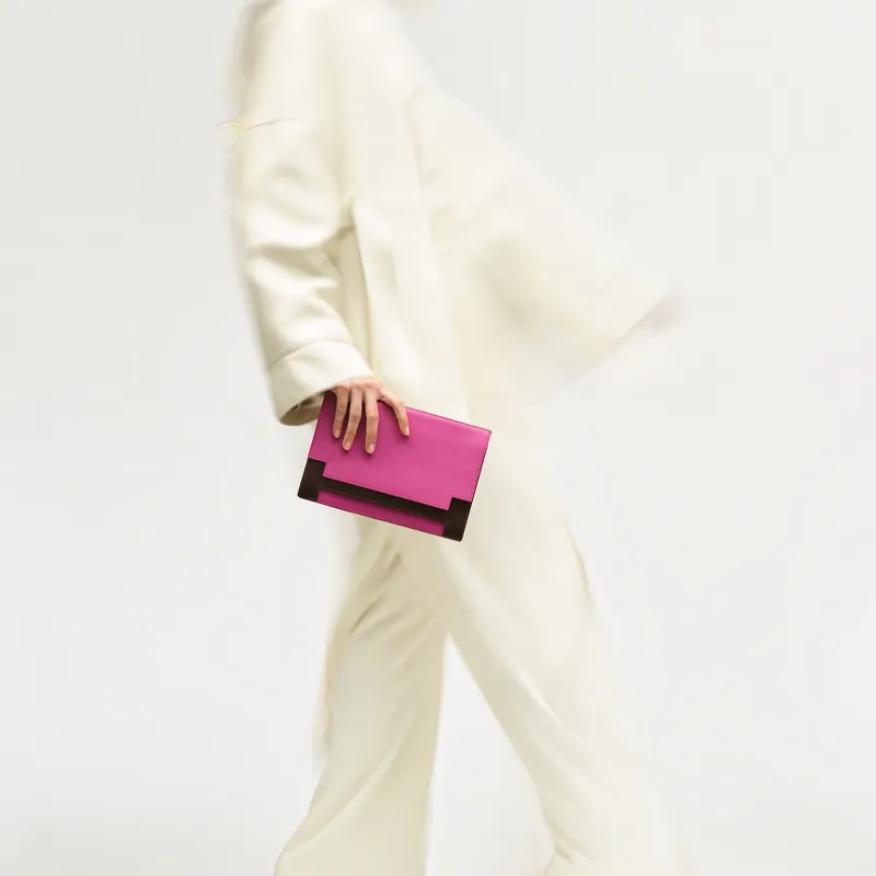 HERMES Evercolor Calfskin Clutch Women's Rose Red/Brown-6