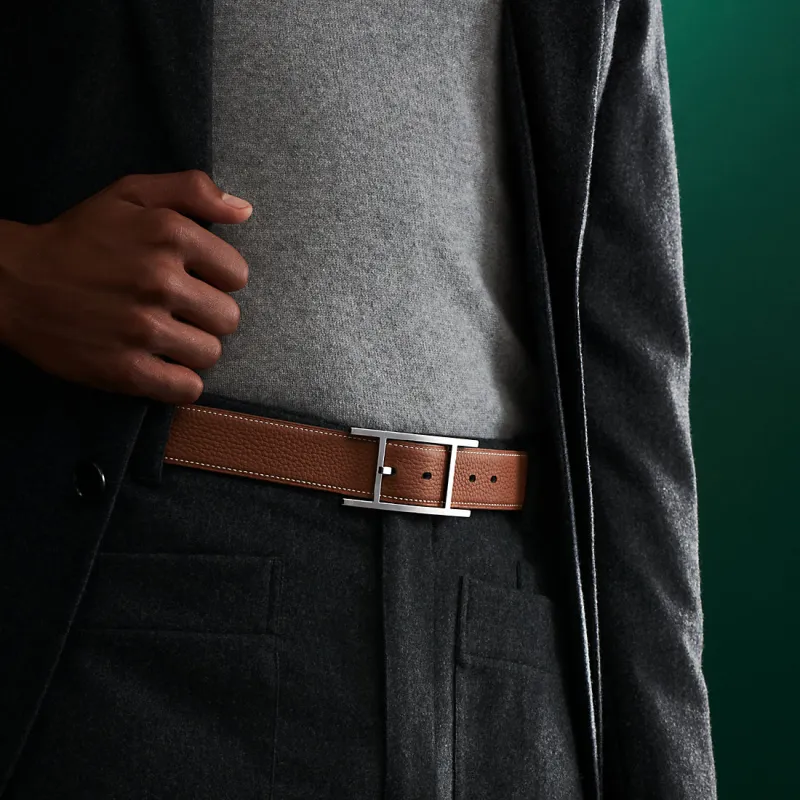 HERMES Quentin Togo Calfskin Double Sided Belt Leather Belts Unisex Black Width 3.2cm-2