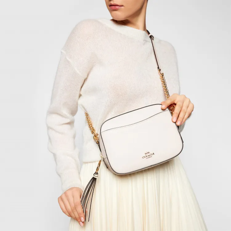 COACH Litchi Grain Leather Camera Bag Shoulder Bag Crossbody Bag Small Size Women's White-4