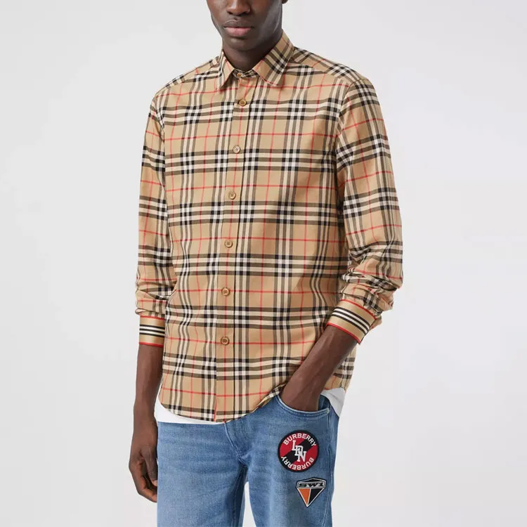 Burberry Shirt Fall Men's Khaki-4