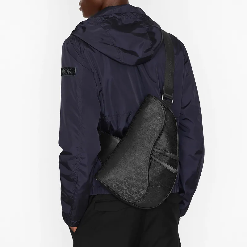 DIOR Saddle Cow Leather Saddle Bag Shoulder Bag Crossbody Bag Sling Bag Large Size Men's Black-4