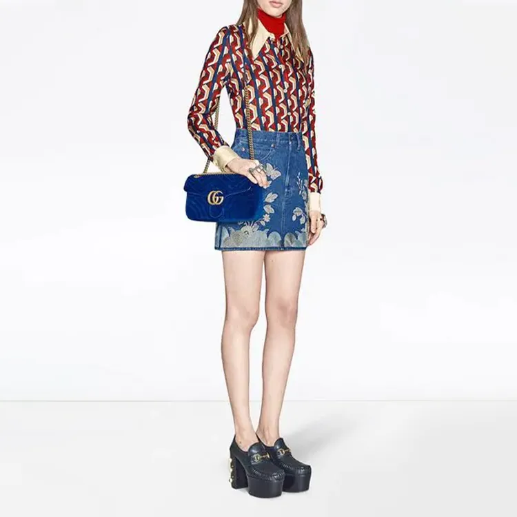 GUCCI Velvet Shoulder Bag, Crossbody Bag Mini Women's Dark Blue-5