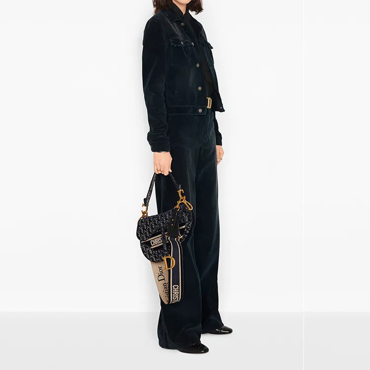 DIOR Saddle Velvet Saddle Bag Handbag Shoulder Bag Regular Women's Blue-5