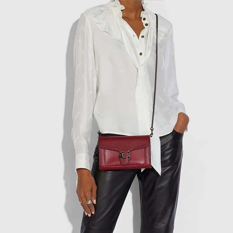 COACH Tabby Cow Leather Clutch Small Size Women's Burgundy-4