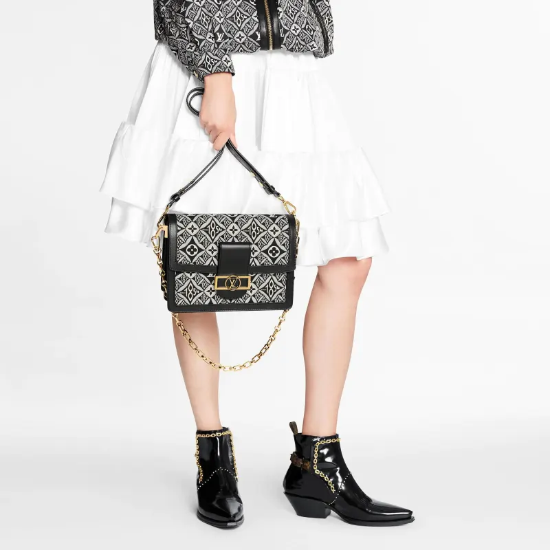 LOUIS VUITTON Dauphine Jacquard Textile Fabric With Cow Leather Trim Dafne Crossbody Bag, Shoulder Bag Women's Gray-5