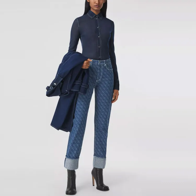 Burberry Straight Fit Monogram Print Washed Jeans 'Dark Blue'-1