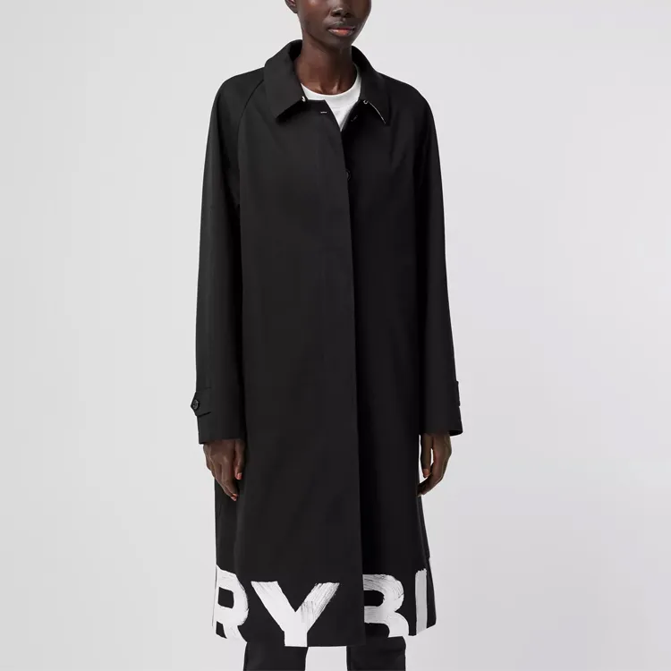 Burberry Logo Hem Trench Coat Black/White-2