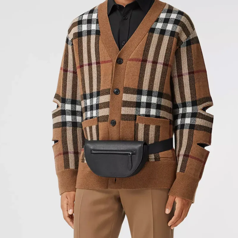 Burberry Cow Leather Fanny Pack Regular Men's Black-5
