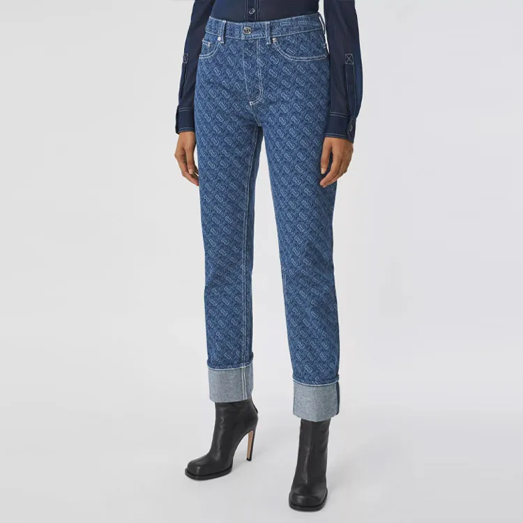 Burberry Straight Fit Monogram Print Washed Jeans 'Dark Blue'-2