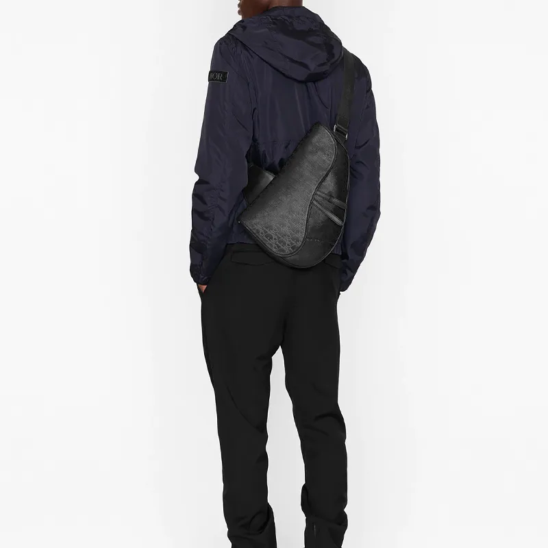 DIOR Saddle Cow Leather Saddle Bag Shoulder Bag Crossbody Bag Sling Bag Large Size Men's Black-5