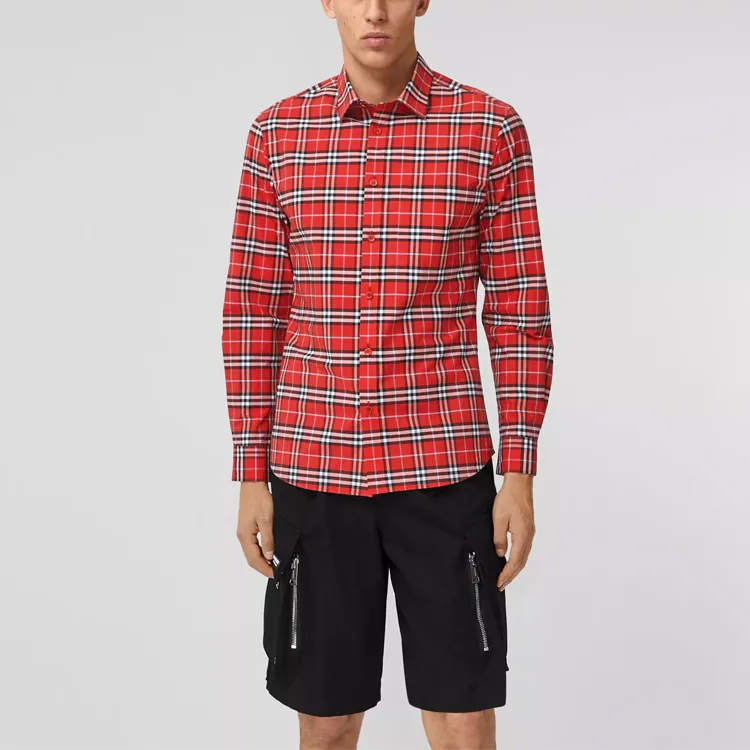 Burberry Shirts Men Red-2