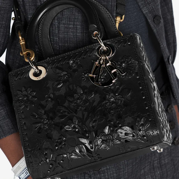 DIOR Cow Leather DaiFeng Bag One Shoulder Handbag Medium Size Women's Black-8