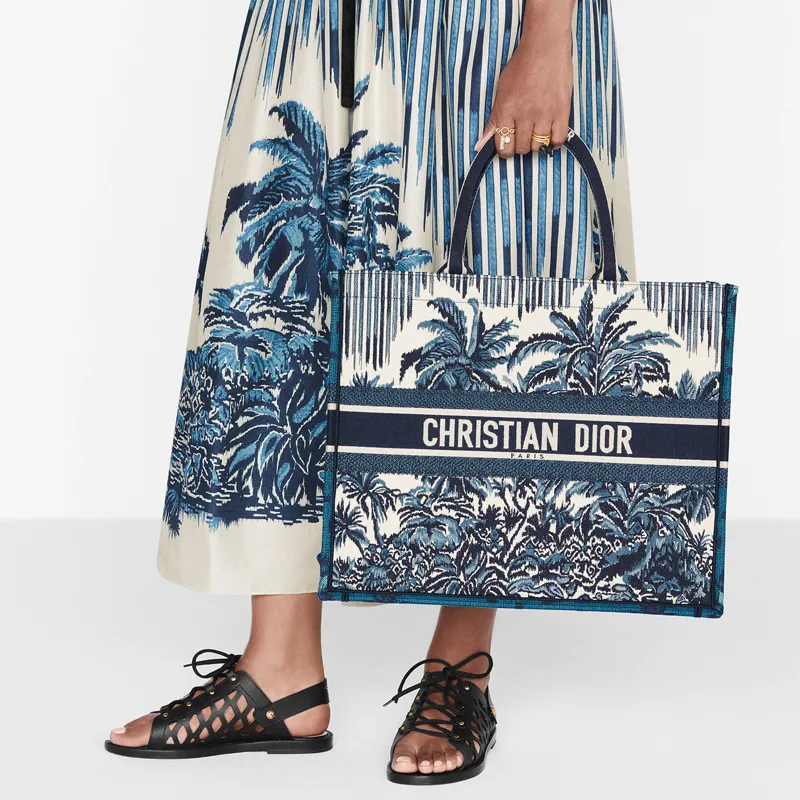 DIOR BookTote Embroidery Tote Bag, Shopping Bag, Handbag Regular Women's Blue-4