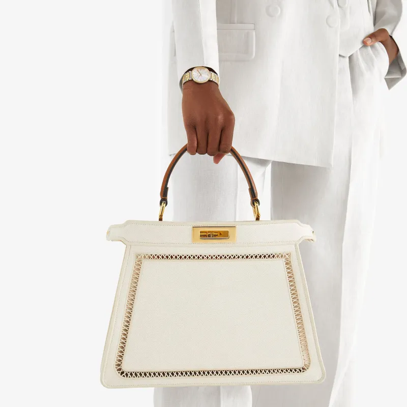 FENDI Peekaboo ISeeU Canvas With Leather Shoulder Bag Crossbody Bag Handbag Medium Size Women's White-6
