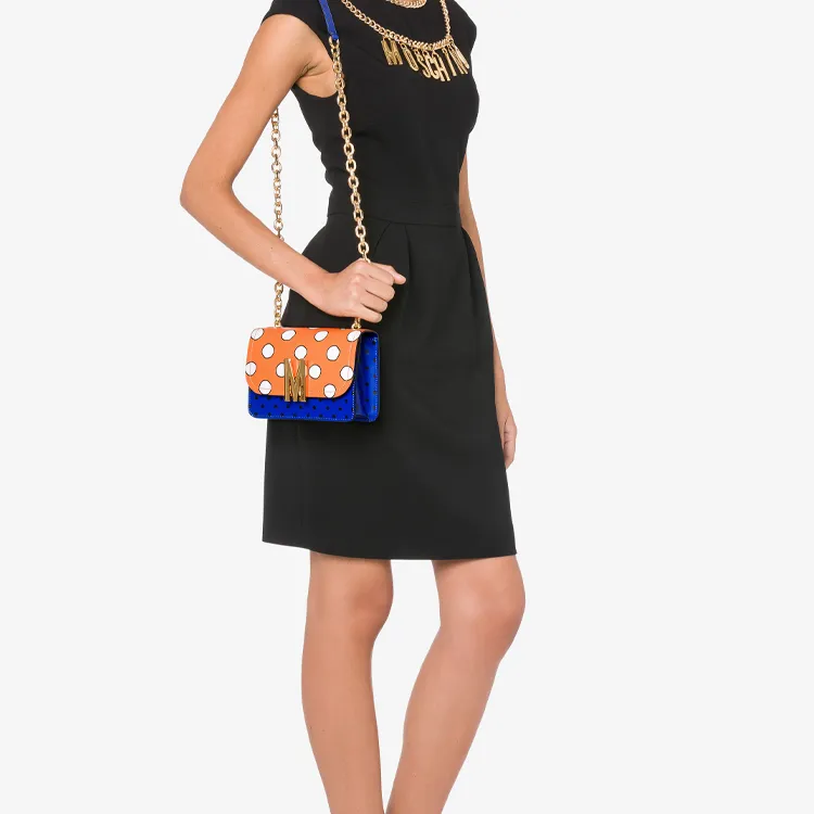 MOSCHINO Cow Leather Crossbody Bag, Shoulder Bag Regular Women's Blue Orange-3