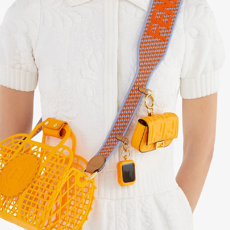 FENDI Baguette Nappa Leather Chain Pendant Coin Purse, Shoulder Bag, Crossbody Bag Women's Orange-5