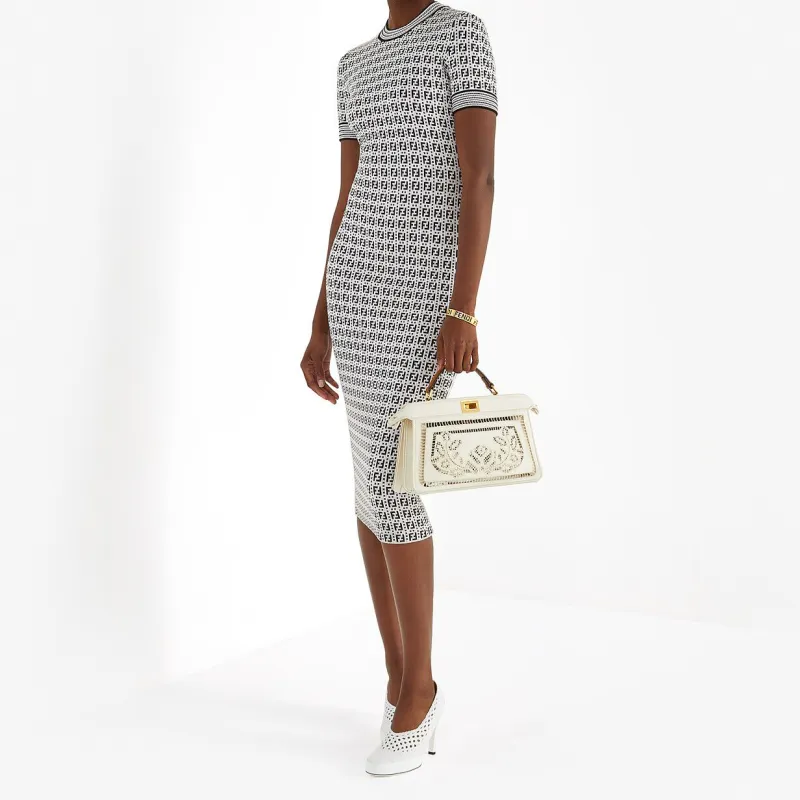 FENDI Peekaboo ISeeU Canvas With Leather Trunk Bag Shoulder Bag Crossbody Bag Handbag Women's White-4