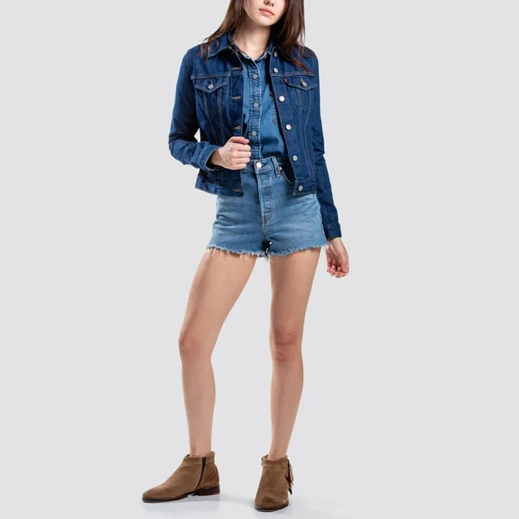 Levis Cropped Coats Women's Dark Denim-2