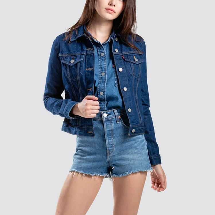 Levis Cropped Coats Women's Dark Denim-4