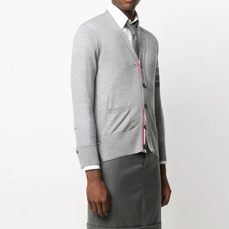 THOM BROWNE 4 Bar V neck Cardigan-1