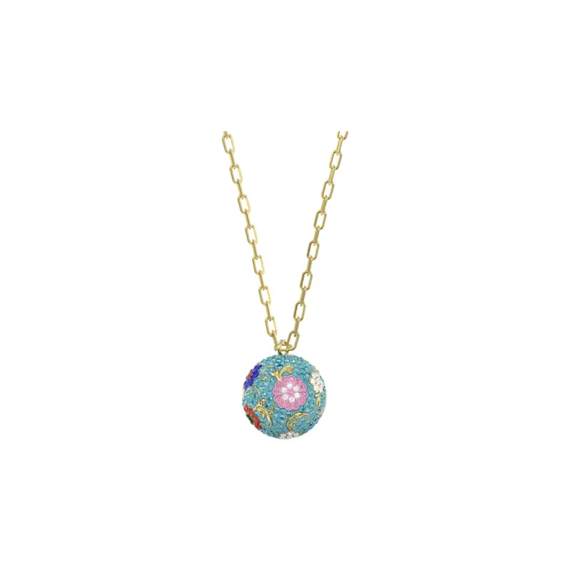 Swarovski Flower Of Fortune Gold Plated Necklaces Women's Light Blue-2