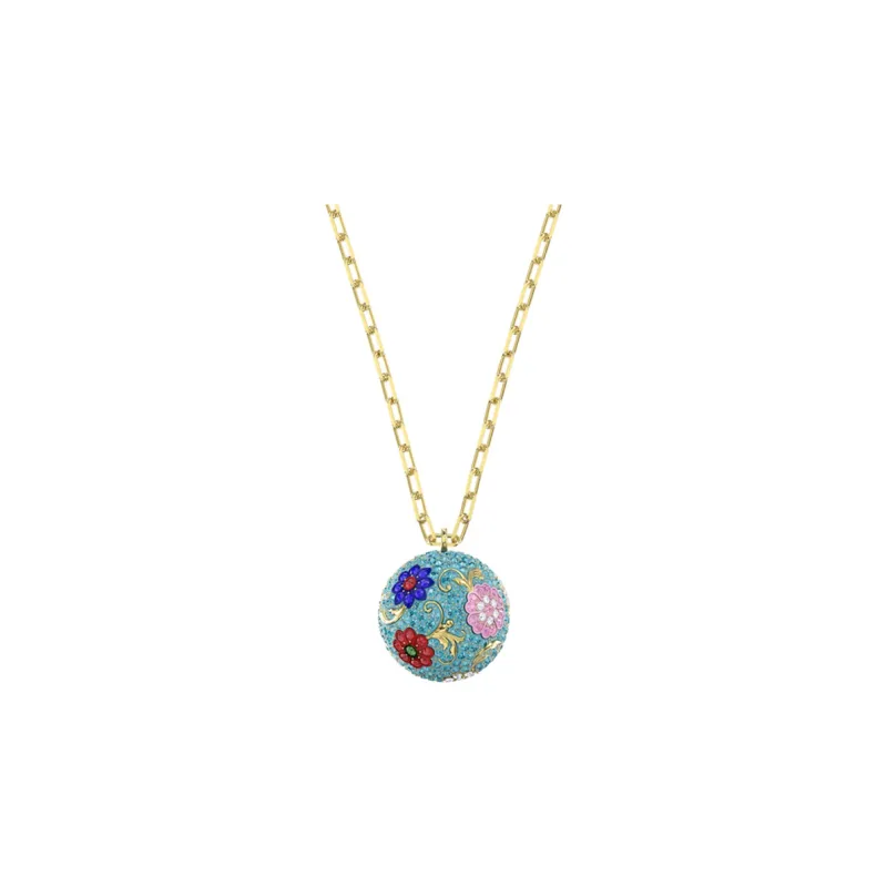 Swarovski Flower Of Fortune Gold Plated Necklaces Women's Light Blue-0