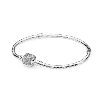 Pandora Moments Sparkling Pavé Clasp Snake Chain Bracelet Silver
