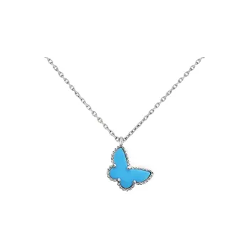Van Cleef & Arpels 2000s 18K White Gold Sweet Alhambra Turquoise Necklace