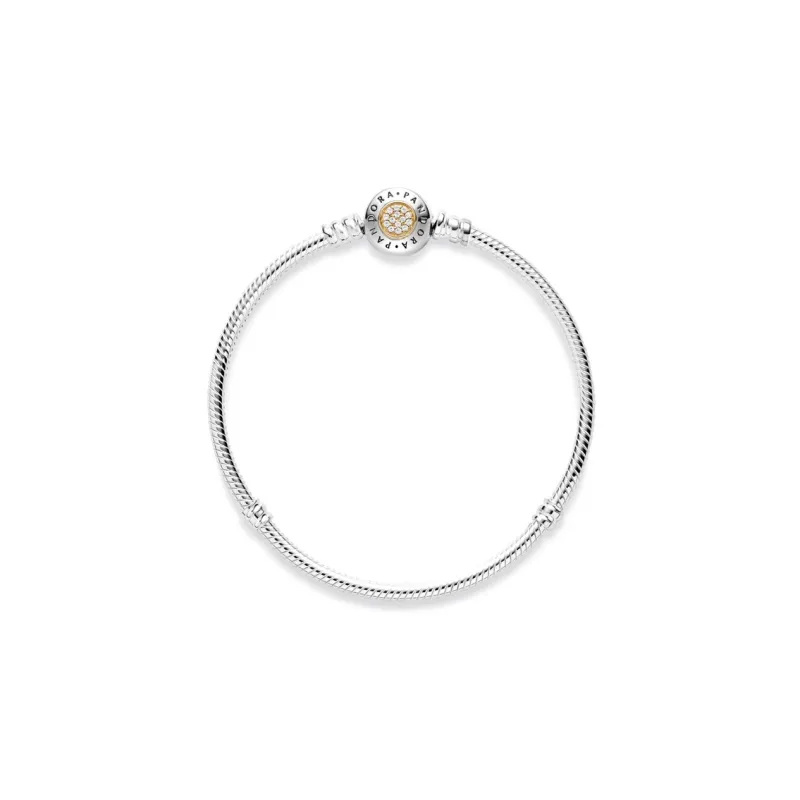 Pandora Moments Sterling Silver Signature Bracelet With 14K Gold Clasp-2