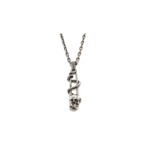 Alexander McQueen Men’s Skull Safety Pin Necklace Silver