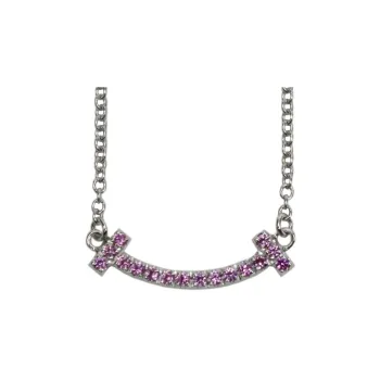 TIFFANY & CO. T Smile Necklace Collection 18K White Gold Necklaces Women's White Gold Pink