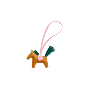 HERMES Rodeo Sheepskin Pendants Unisex Pine Green & Cherry Blossom Pink