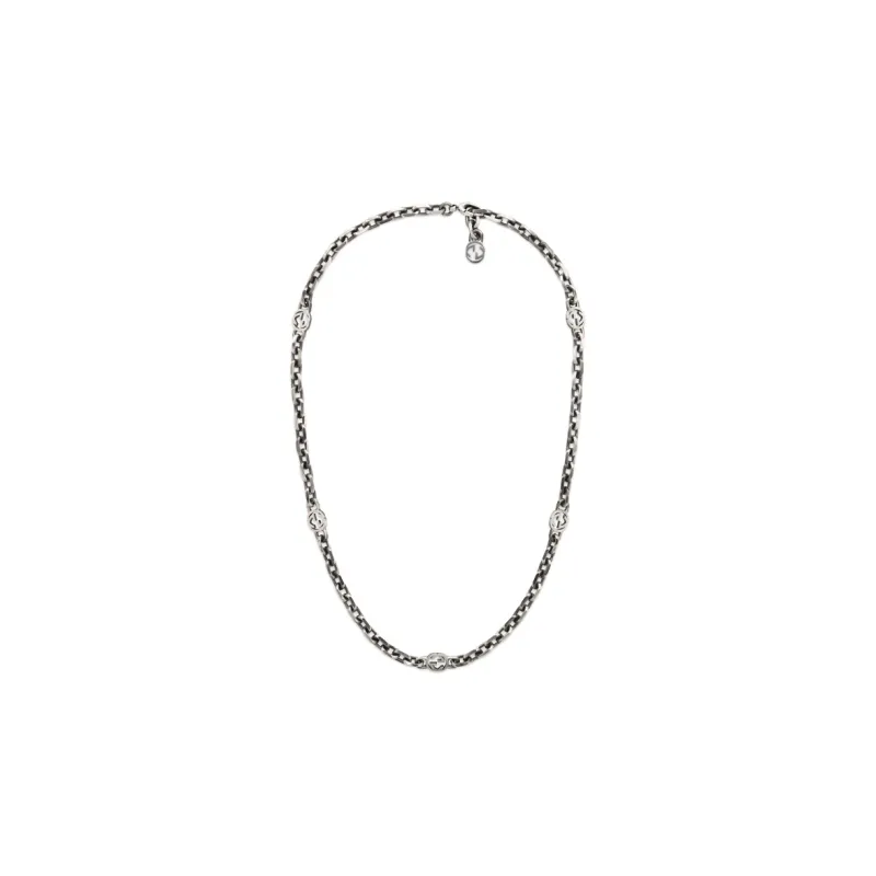 GUCCI Sterling Silver Interlocking G Necklace-3