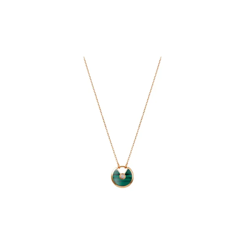 Cartier 2010s 18K Rose Gold Amulette De Cartier Diamond And Malachite Necklace-0