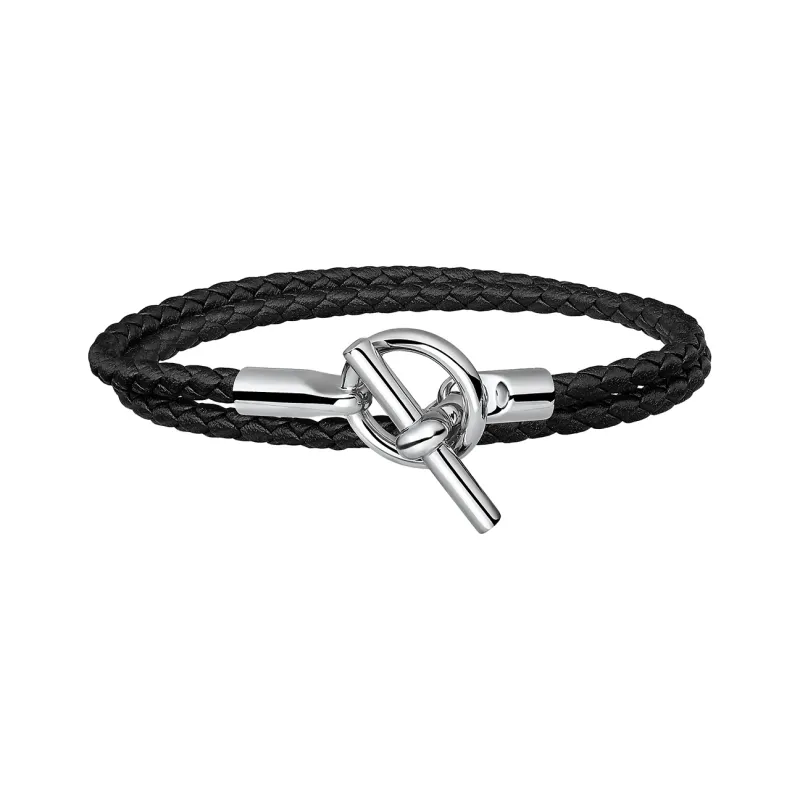 HERMES Leather Bracelets Unisex Black-0