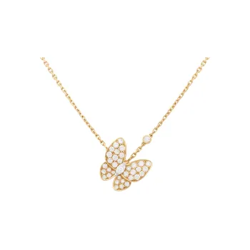 Van Cleef & Arpels Two Butterfly Series 18K Yellow Gold Diamond Necklaces Women's