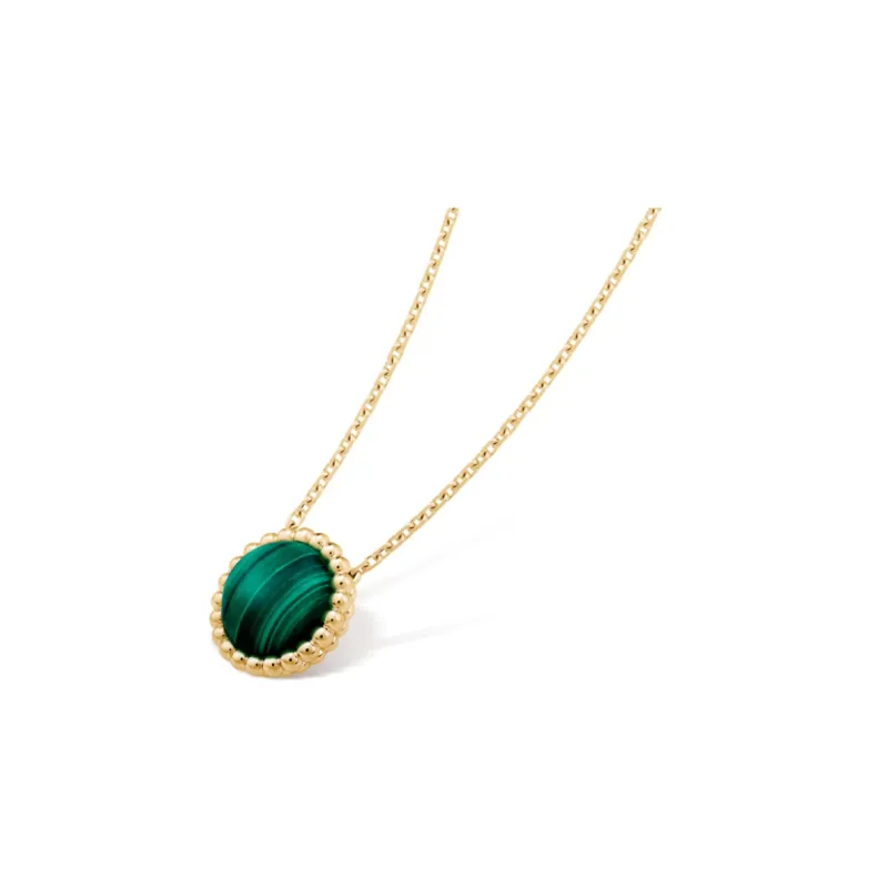 Van Cleef & Arpels 2010s 18K Yellow Gold Perlée Malachite Necklace-1