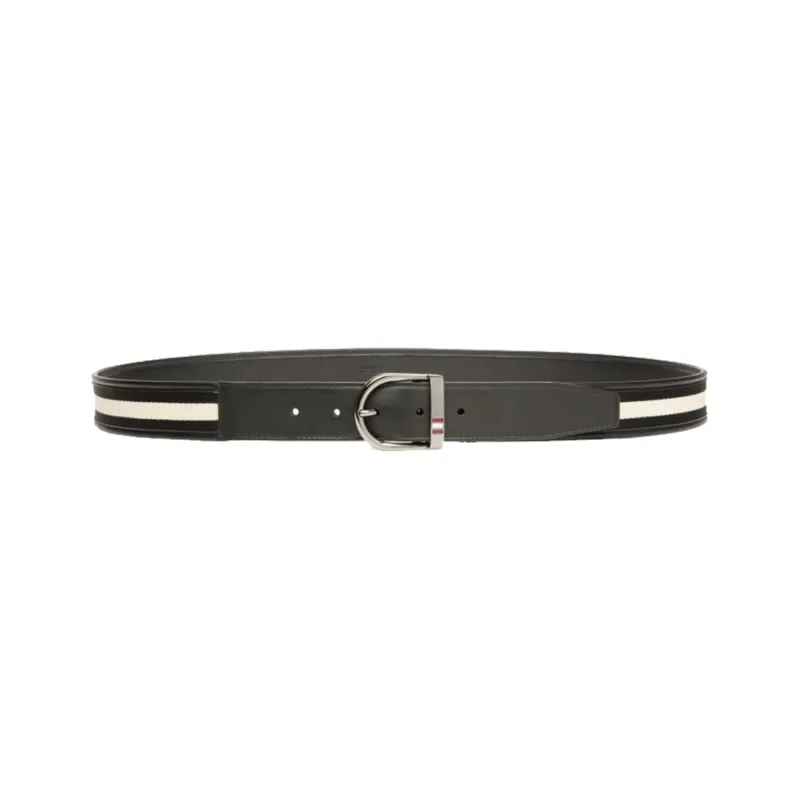 BALLY Solid Color Synthetic Fabric Belt Men's Black 3.5cm-0