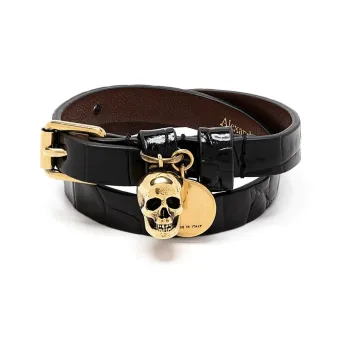 Alexander McQueen Skull Double wrap Leather Bracelet